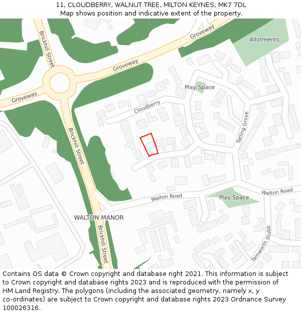 11, CLOUDBERRY, WALNUT TREE, MILTON KEYNES, MK7 7DL: Location map and indicative extent of plot
