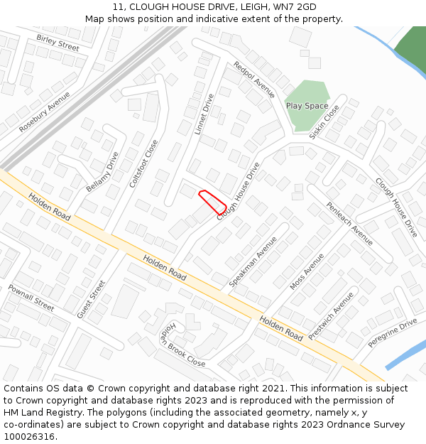 11, CLOUGH HOUSE DRIVE, LEIGH, WN7 2GD: Location map and indicative extent of plot