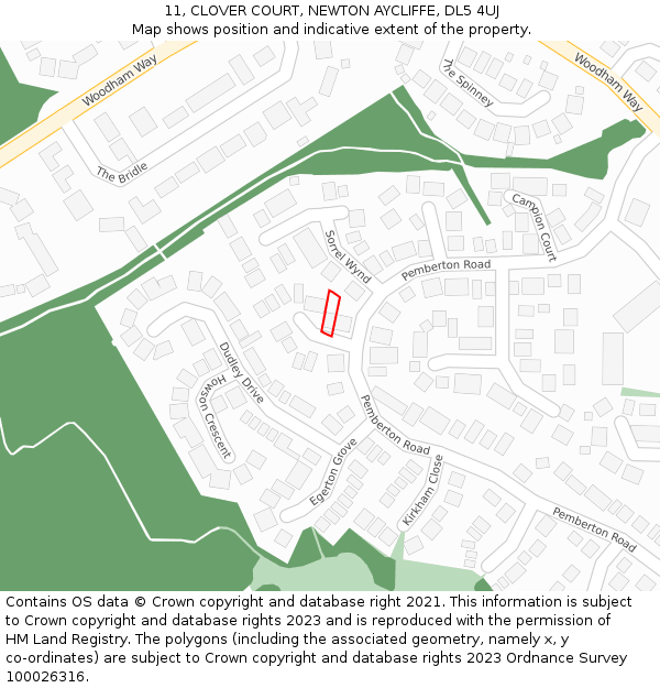 11, CLOVER COURT, NEWTON AYCLIFFE, DL5 4UJ: Location map and indicative extent of plot