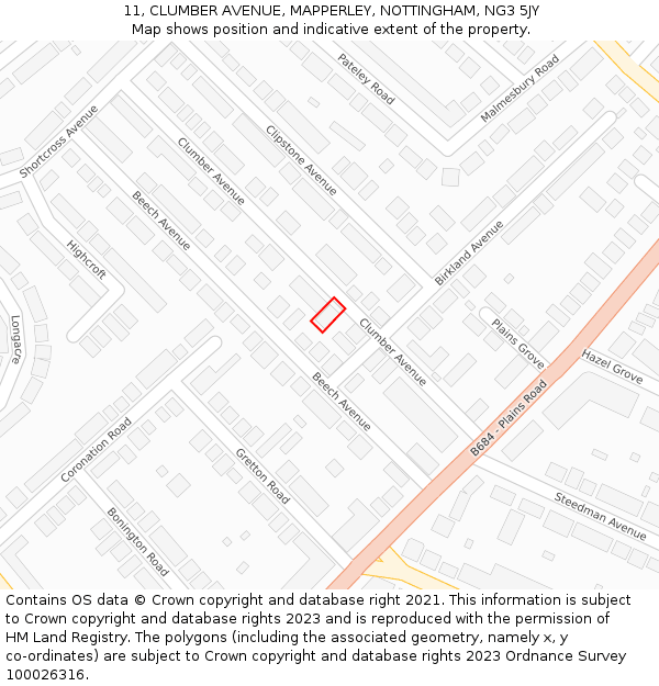 11, CLUMBER AVENUE, MAPPERLEY, NOTTINGHAM, NG3 5JY: Location map and indicative extent of plot