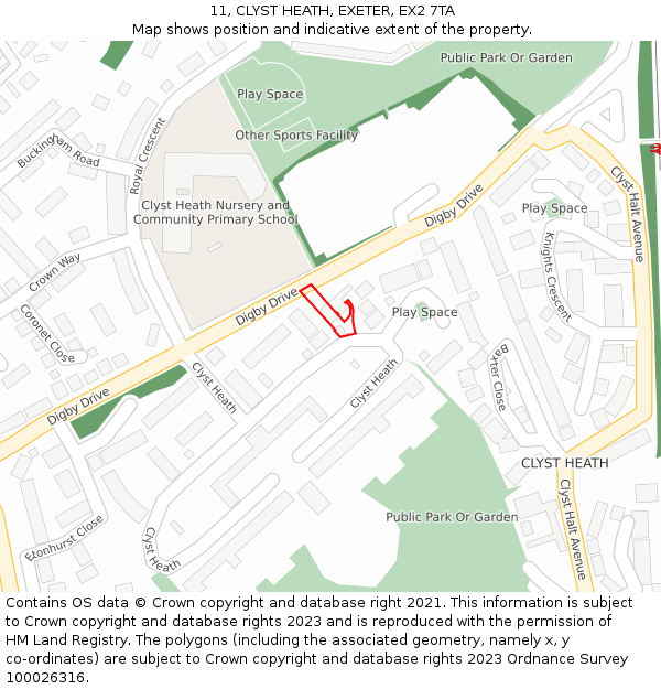 11, CLYST HEATH, EXETER, EX2 7TA: Location map and indicative extent of plot