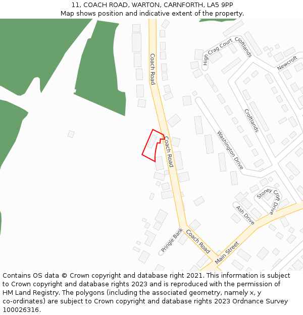 11, COACH ROAD, WARTON, CARNFORTH, LA5 9PP: Location map and indicative extent of plot