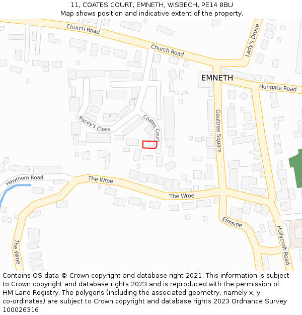 11, COATES COURT, EMNETH, WISBECH, PE14 8BU: Location map and indicative extent of plot