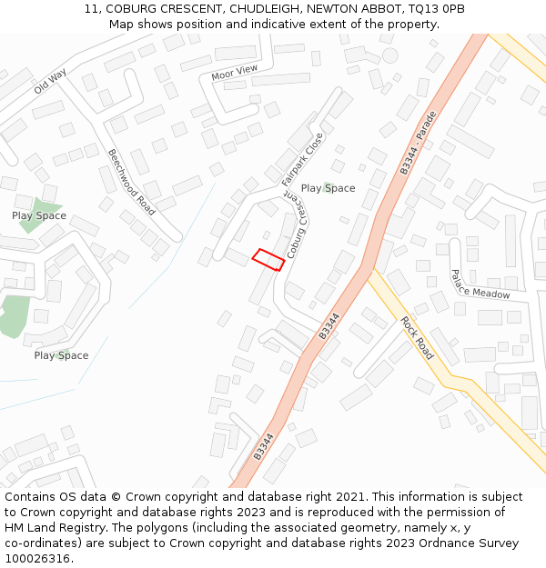 11, COBURG CRESCENT, CHUDLEIGH, NEWTON ABBOT, TQ13 0PB: Location map and indicative extent of plot