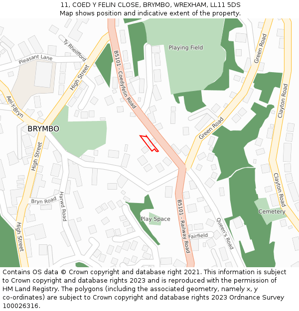11, COED Y FELIN CLOSE, BRYMBO, WREXHAM, LL11 5DS: Location map and indicative extent of plot