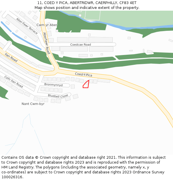 11, COED Y PICA, ABERTRIDWR, CAERPHILLY, CF83 4ET: Location map and indicative extent of plot