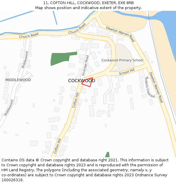 11, COFTON HILL, COCKWOOD, EXETER, EX6 8RB: Location map and indicative extent of plot