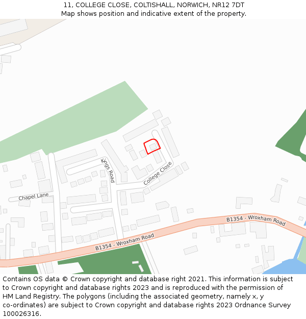 11, COLLEGE CLOSE, COLTISHALL, NORWICH, NR12 7DT: Location map and indicative extent of plot