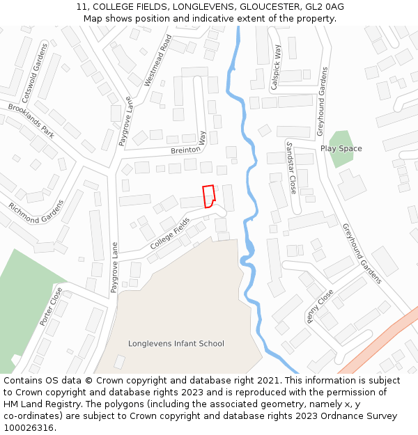 11, COLLEGE FIELDS, LONGLEVENS, GLOUCESTER, GL2 0AG: Location map and indicative extent of plot