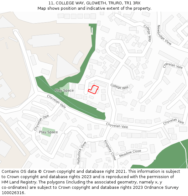 11, COLLEGE WAY, GLOWETH, TRURO, TR1 3RX: Location map and indicative extent of plot