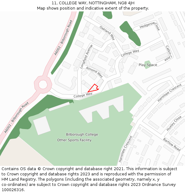 11, COLLEGE WAY, NOTTINGHAM, NG8 4JH: Location map and indicative extent of plot