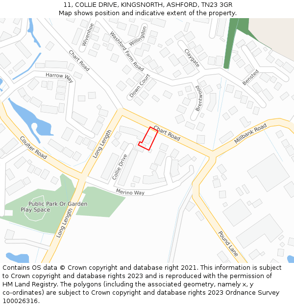 11, COLLIE DRIVE, KINGSNORTH, ASHFORD, TN23 3GR: Location map and indicative extent of plot