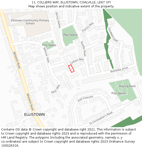 11, COLLIERS WAY, ELLISTOWN, COALVILLE, LE67 1FY: Location map and indicative extent of plot
