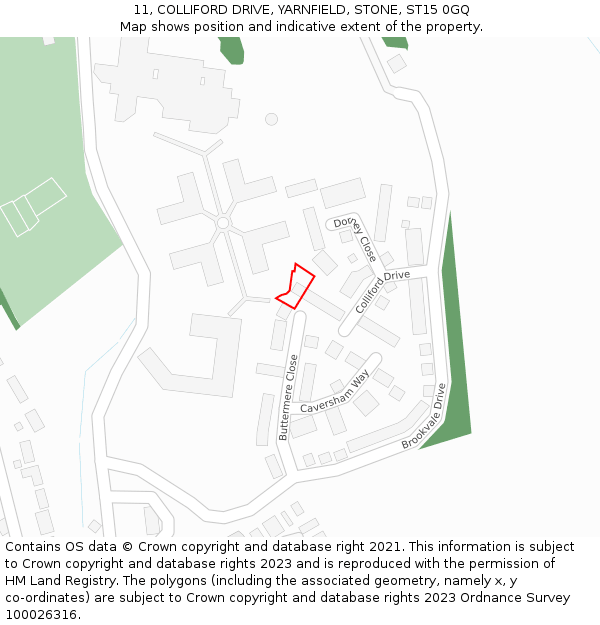 11, COLLIFORD DRIVE, YARNFIELD, STONE, ST15 0GQ: Location map and indicative extent of plot