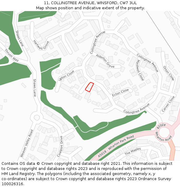 11, COLLINGTREE AVENUE, WINSFORD, CW7 3UL: Location map and indicative extent of plot