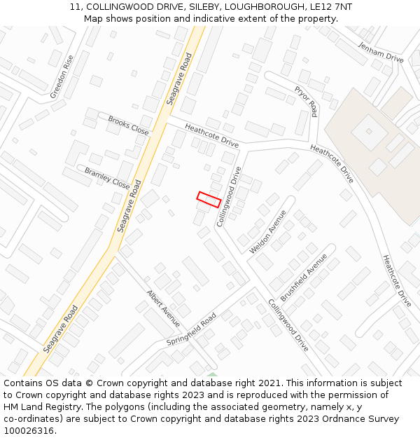 11, COLLINGWOOD DRIVE, SILEBY, LOUGHBOROUGH, LE12 7NT: Location map and indicative extent of plot