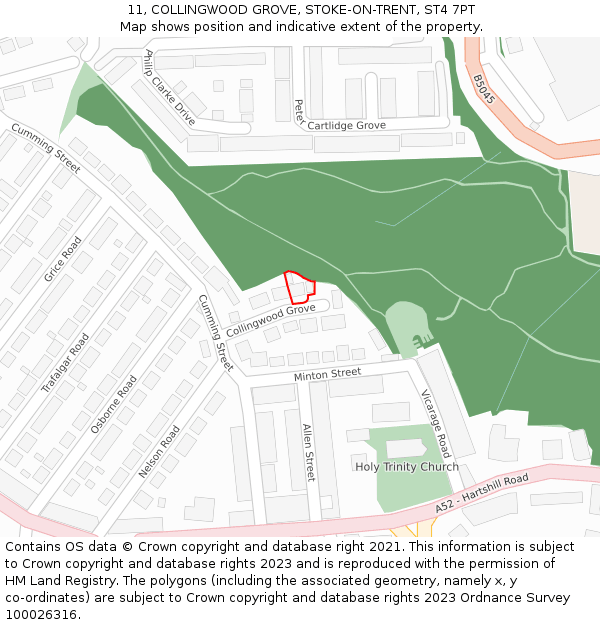 11, COLLINGWOOD GROVE, STOKE-ON-TRENT, ST4 7PT: Location map and indicative extent of plot