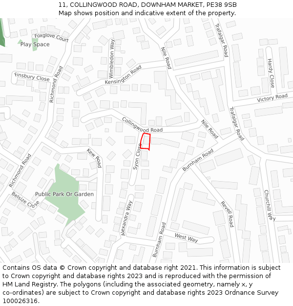 11, COLLINGWOOD ROAD, DOWNHAM MARKET, PE38 9SB: Location map and indicative extent of plot