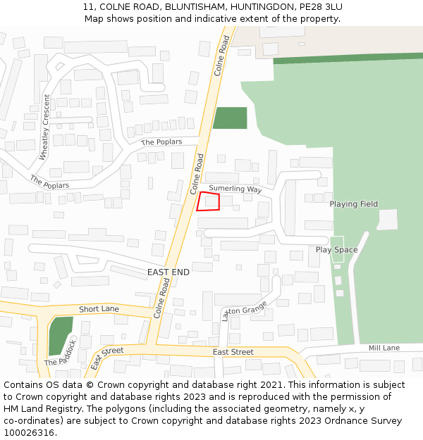 11, COLNE ROAD, BLUNTISHAM, HUNTINGDON, PE28 3LU: Location map and indicative extent of plot