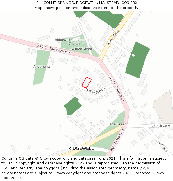 11, COLNE SPRINGS, RIDGEWELL, HALSTEAD, CO9 4RX: Location map and indicative extent of plot