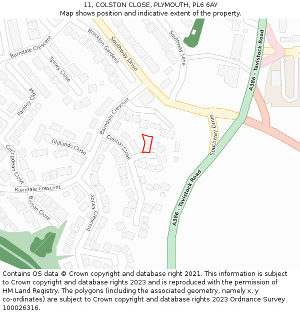 11, COLSTON CLOSE, PLYMOUTH, PL6 6AY: Location map and indicative extent of plot