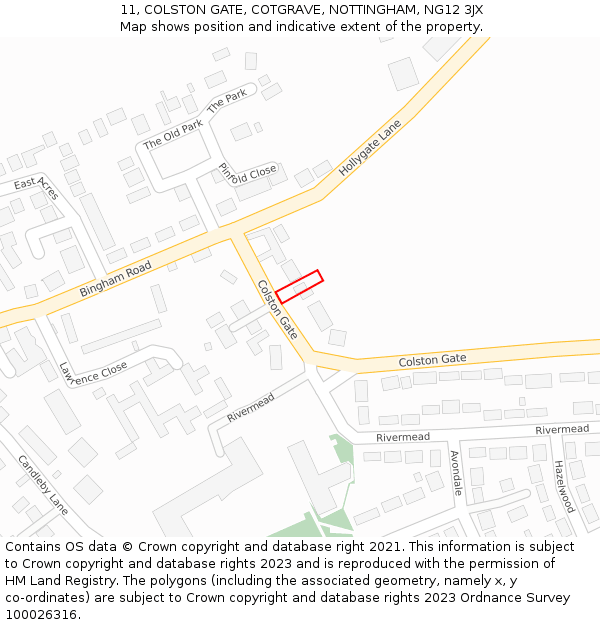 11, COLSTON GATE, COTGRAVE, NOTTINGHAM, NG12 3JX: Location map and indicative extent of plot