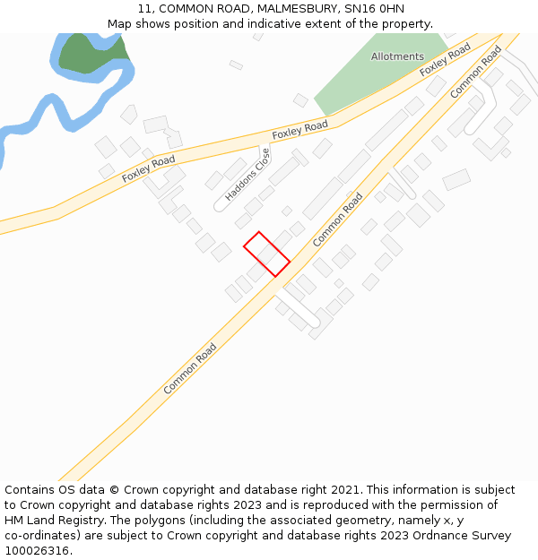 11, COMMON ROAD, MALMESBURY, SN16 0HN: Location map and indicative extent of plot