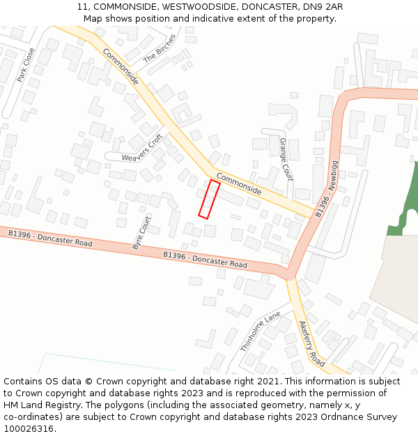11, COMMONSIDE, WESTWOODSIDE, DONCASTER, DN9 2AR: Location map and indicative extent of plot