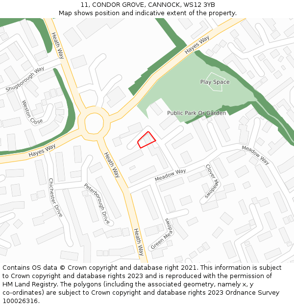 11, CONDOR GROVE, CANNOCK, WS12 3YB: Location map and indicative extent of plot