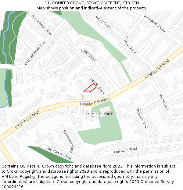 11, CONIFER GROVE, STOKE-ON-TRENT, ST3 2EN: Location map and indicative extent of plot