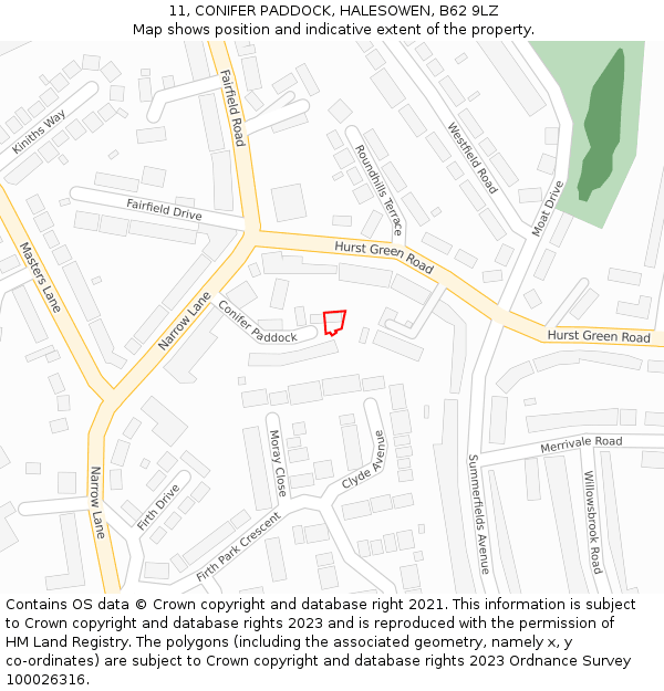 11, CONIFER PADDOCK, HALESOWEN, B62 9LZ: Location map and indicative extent of plot