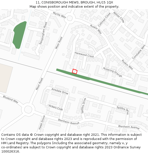 11, CONISBOROUGH MEWS, BROUGH, HU15 1QX: Location map and indicative extent of plot