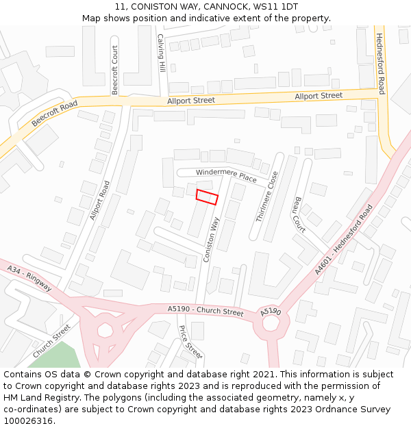 11, CONISTON WAY, CANNOCK, WS11 1DT: Location map and indicative extent of plot