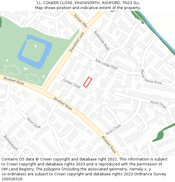 11, CONKER CLOSE, KINGSNORTH, ASHFORD, TN23 3LL: Location map and indicative extent of plot