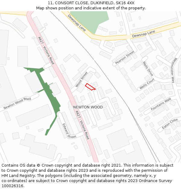 11, CONSORT CLOSE, DUKINFIELD, SK16 4XX: Location map and indicative extent of plot