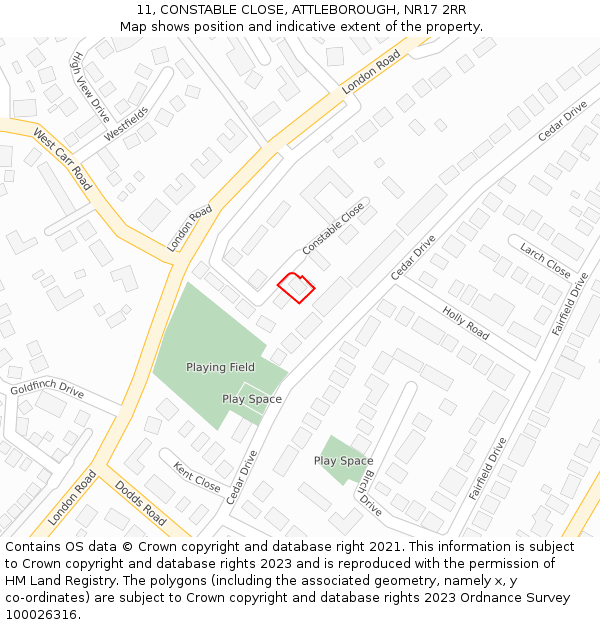 11, CONSTABLE CLOSE, ATTLEBOROUGH, NR17 2RR: Location map and indicative extent of plot