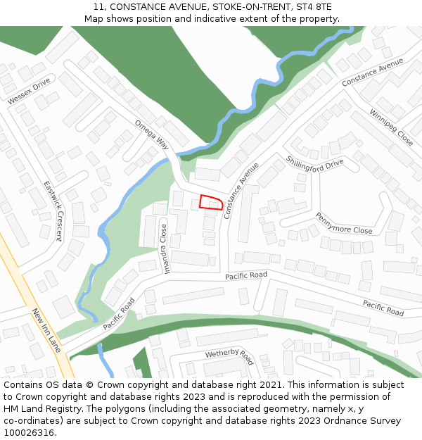 11, CONSTANCE AVENUE, STOKE-ON-TRENT, ST4 8TE: Location map and indicative extent of plot