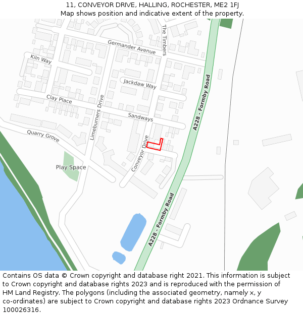 11, CONVEYOR DRIVE, HALLING, ROCHESTER, ME2 1FJ: Location map and indicative extent of plot