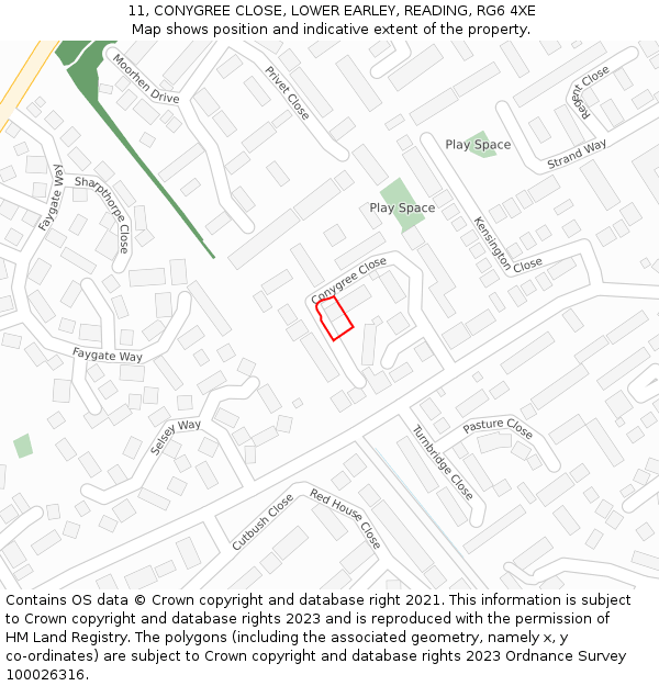 11, CONYGREE CLOSE, LOWER EARLEY, READING, RG6 4XE: Location map and indicative extent of plot