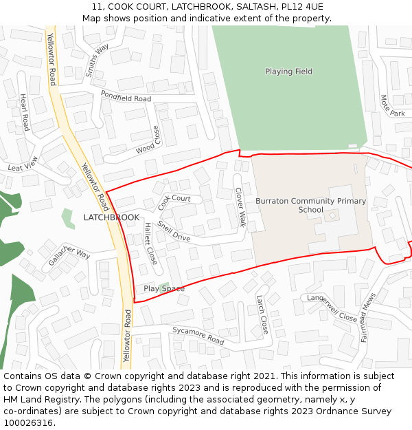 11, COOK COURT, LATCHBROOK, SALTASH, PL12 4UE: Location map and indicative extent of plot