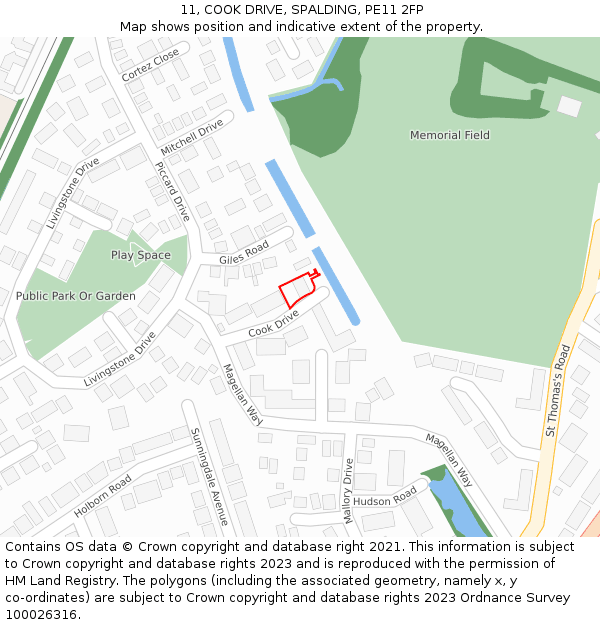 11, COOK DRIVE, SPALDING, PE11 2FP: Location map and indicative extent of plot