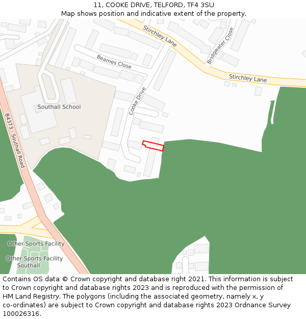 11, COOKE DRIVE, TELFORD, TF4 3SU: Location map and indicative extent of plot