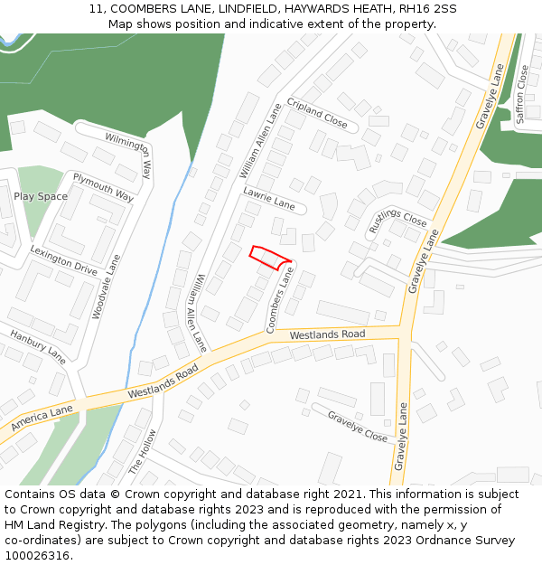 11, COOMBERS LANE, LINDFIELD, HAYWARDS HEATH, RH16 2SS: Location map and indicative extent of plot