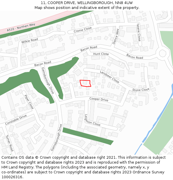 11, COOPER DRIVE, WELLINGBOROUGH, NN8 4UW: Location map and indicative extent of plot