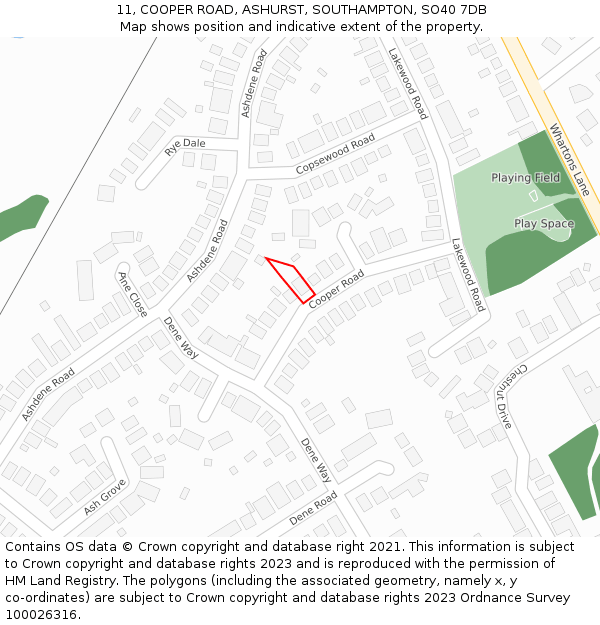 11, COOPER ROAD, ASHURST, SOUTHAMPTON, SO40 7DB: Location map and indicative extent of plot