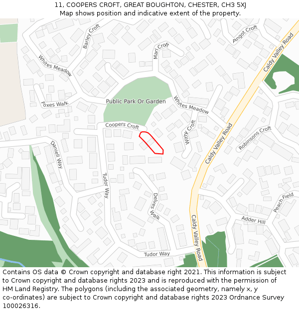 11, COOPERS CROFT, GREAT BOUGHTON, CHESTER, CH3 5XJ: Location map and indicative extent of plot