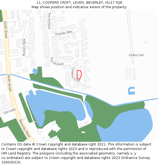 11, COOPERS CROFT, LEVEN, BEVERLEY, HU17 5QE: Location map and indicative extent of plot