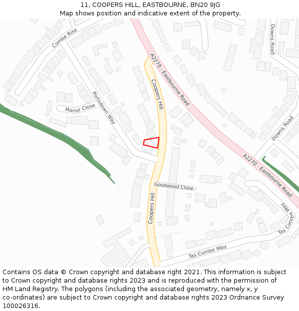 11, COOPERS HILL, EASTBOURNE, BN20 9JG: Location map and indicative extent of plot