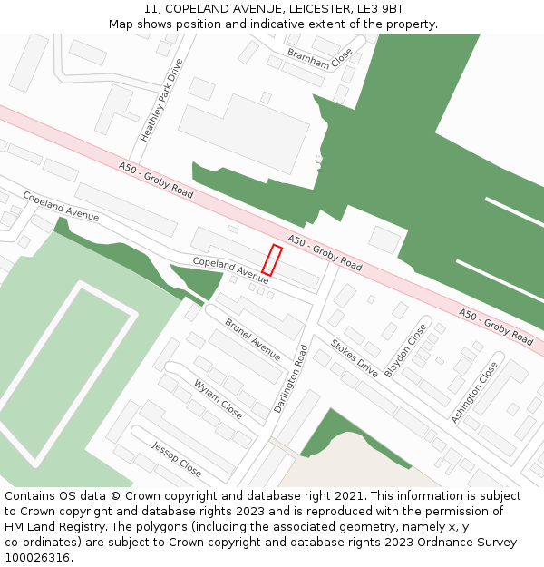 11, COPELAND AVENUE, LEICESTER, LE3 9BT: Location map and indicative extent of plot