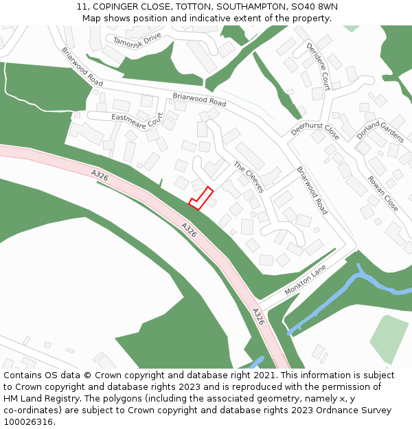 11, COPINGER CLOSE, TOTTON, SOUTHAMPTON, SO40 8WN: Location map and indicative extent of plot